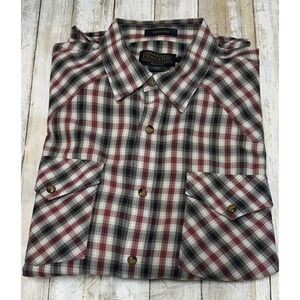 Pendleton Frontier Mens Red Black Plaid Western Snap Button Shirt size large